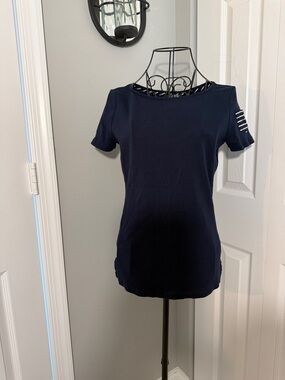 LAUREN RALPH LAUREN Classic Navy Short-Sleeve Women's Top, M